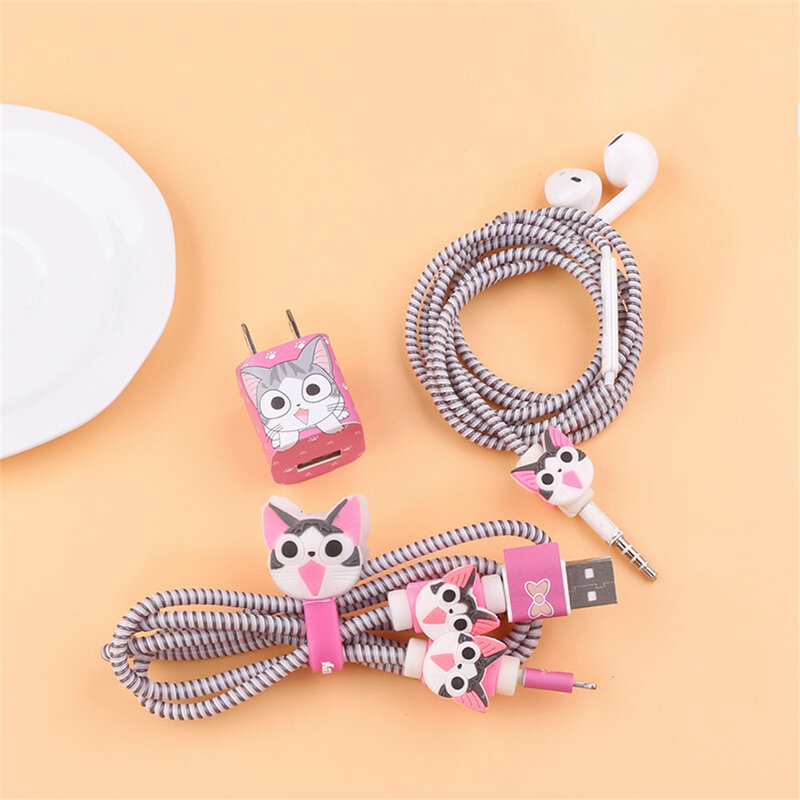 5pcs/set Mobile Phone Earphone Cute Data Cable Protector Set Cable Protective Cover for Iphone 7/8/x Charger Sticker Earphone