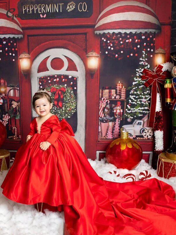 Vestido de flores rojas con cola larga para niña, vestido de princesa para fiesta de bodas, vestidos de cumpleaños para niña, vestidos Vintage de moda para niña