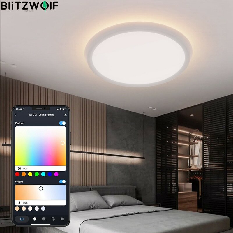 BlitzWolf BW-CLT1 LED inteligentne oświetlenie sufitowe z głównym światłem i nastrojowe oświetlenie RGB 2700-6500K regulacja temperatury pilot aplikacji