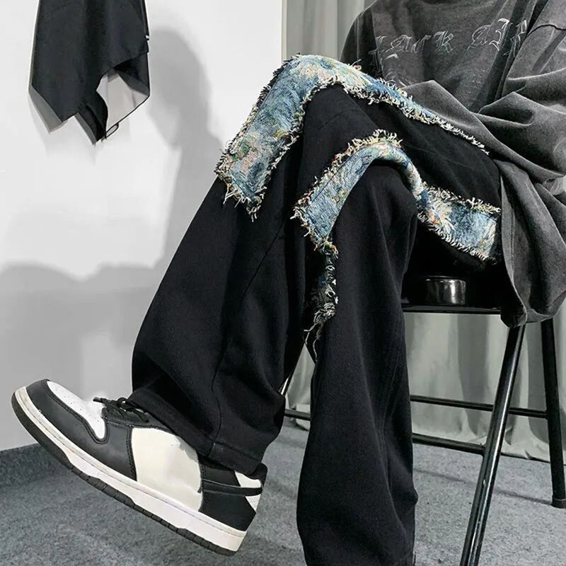 Jeans Vibe européen et américain pour hommes, nouveau pantalon en Denim de haute qualité avec coutures, Niche, pantalon droit ample Y2k
