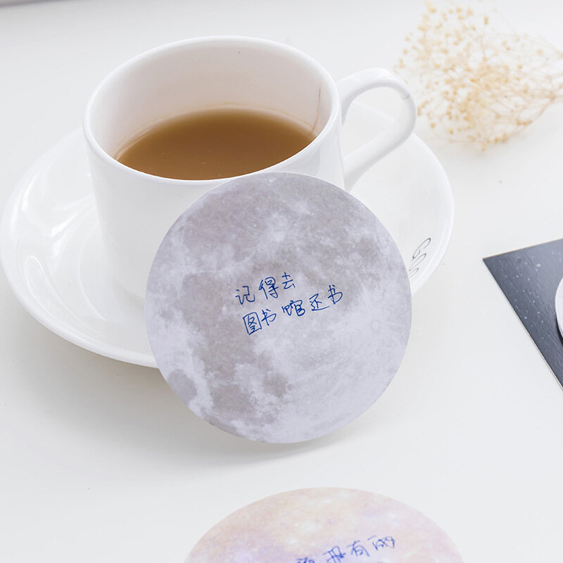 30Page Sticky Notes Planet Circular Black White Starry Sky N Times Tearable Small Notebook Stickers Message Memo Pad Kawaii Cute