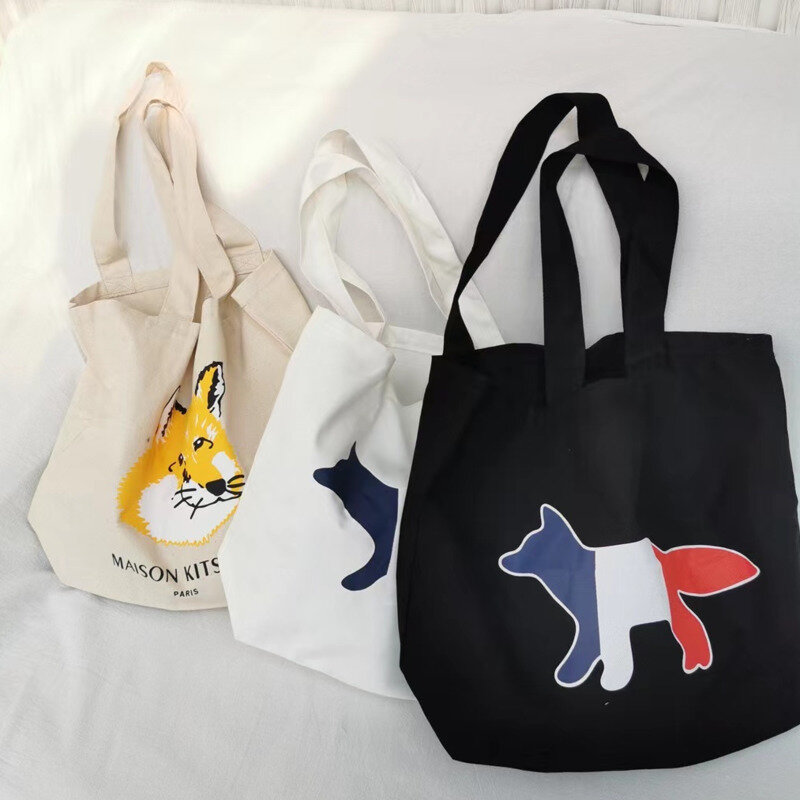 Koreański Ins Canvas przyczynowy Tote Bag dla kobiet wzór w lisa duża torba na zakupy na ramię ekologiczna torba na zakupy przyczynowa torebka o dużej pojemności