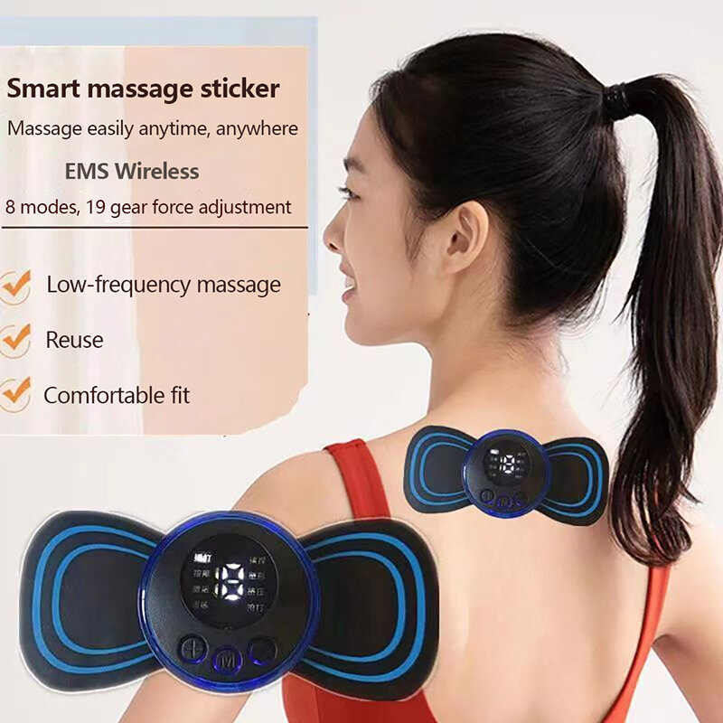 Portable EMS Neck Stretcher Electric Massager 8 Mode Cervical Massage Patch Pulse Muscle Stimulator Relief Pain