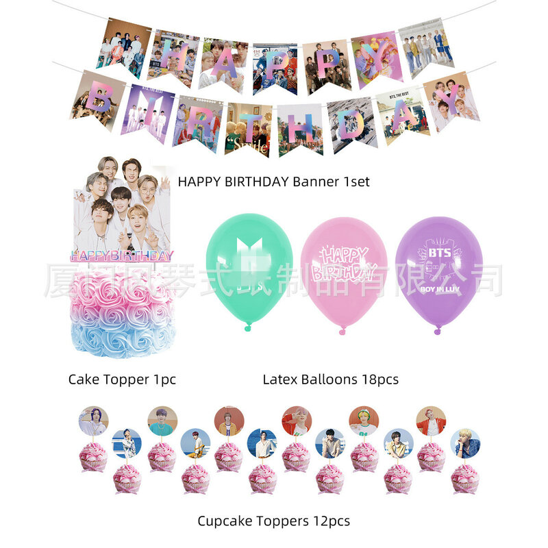 Decorazioni per feste a tema per ragazzi palloncini stampati Banner di buon compleanno Streamer personaggio Cake Toppers decorazioni per feste in camera per bambini