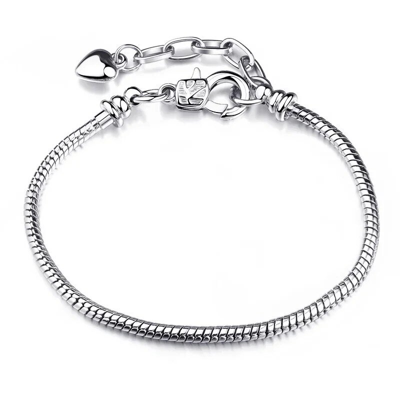 Pulsera Pandora fina con cadena de serpiente para mujer, brazalete con abalorios auténticos europeos, bricolaje, alta calidad, 925