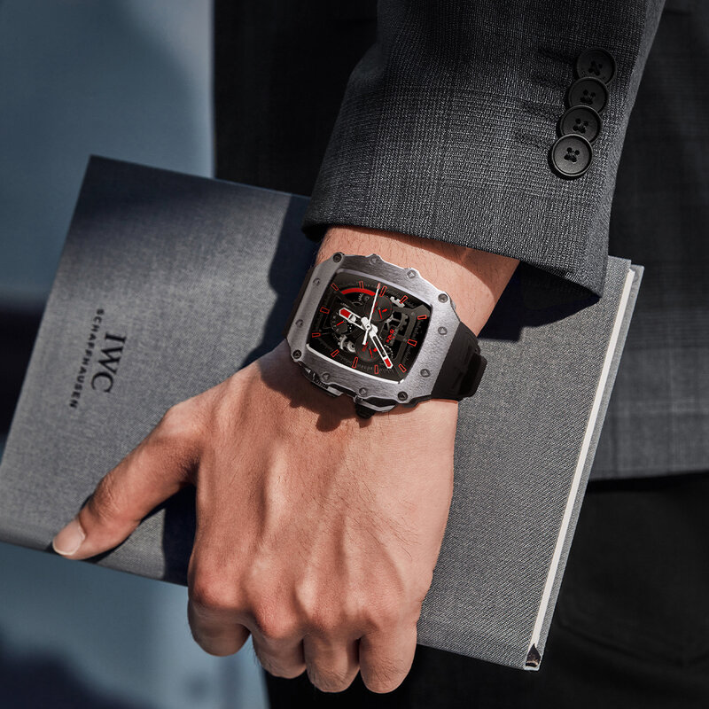 Kit de Modification de luxe pour montre apple Watch, 44mm/45mm, boîtier métallique, bracelet en caoutchouc, pour iWatch SE2/6/5/8/7, Sport, pour hommes, 4/3