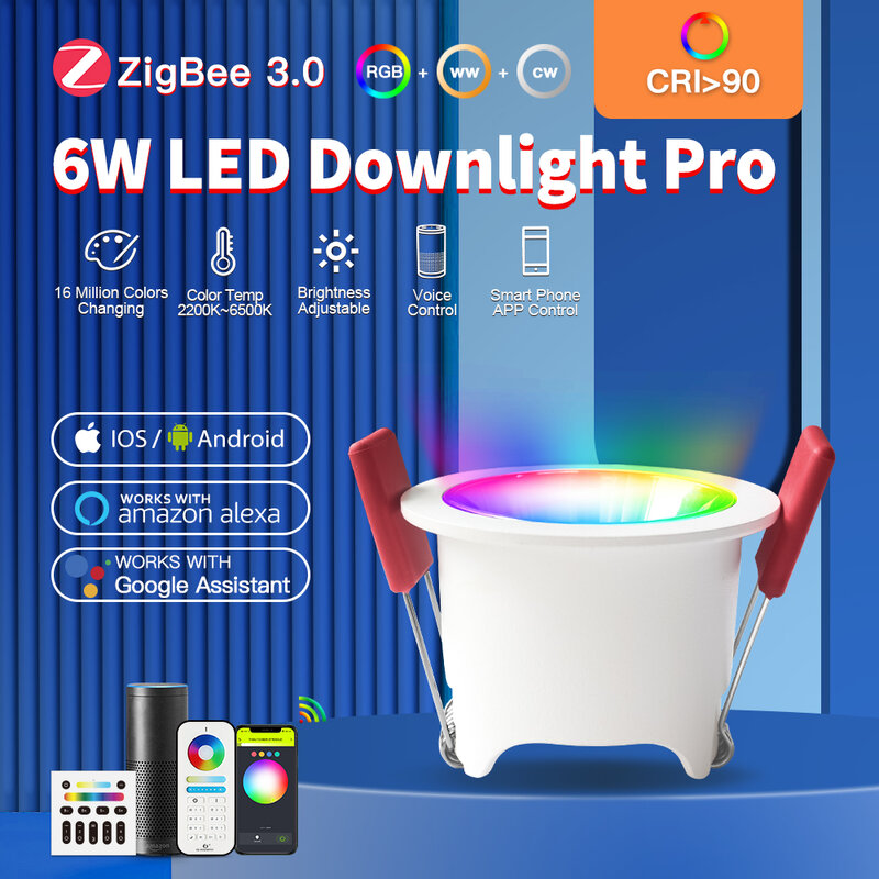 Gledopto zigbee 3.0 rgb cct led downlight cri 90 trabalho de luz inteligente com eco alexa tuya smartthings 2.4g rf controle remoto voz