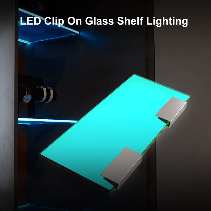 Dc12v rgb 5050 led clipe na prateleira de vidro iluminação sob gabinete luzes da noite kit para prateleira de borda de vidro com controle remoto