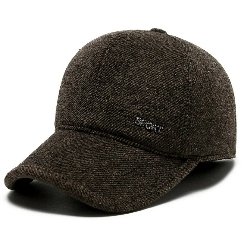 冬の調節可能なお父さんの帽子イヤーフラップ付きスナップバック野球帽コットンプレーン構造化野球帽暖かい厚い屋外帽子