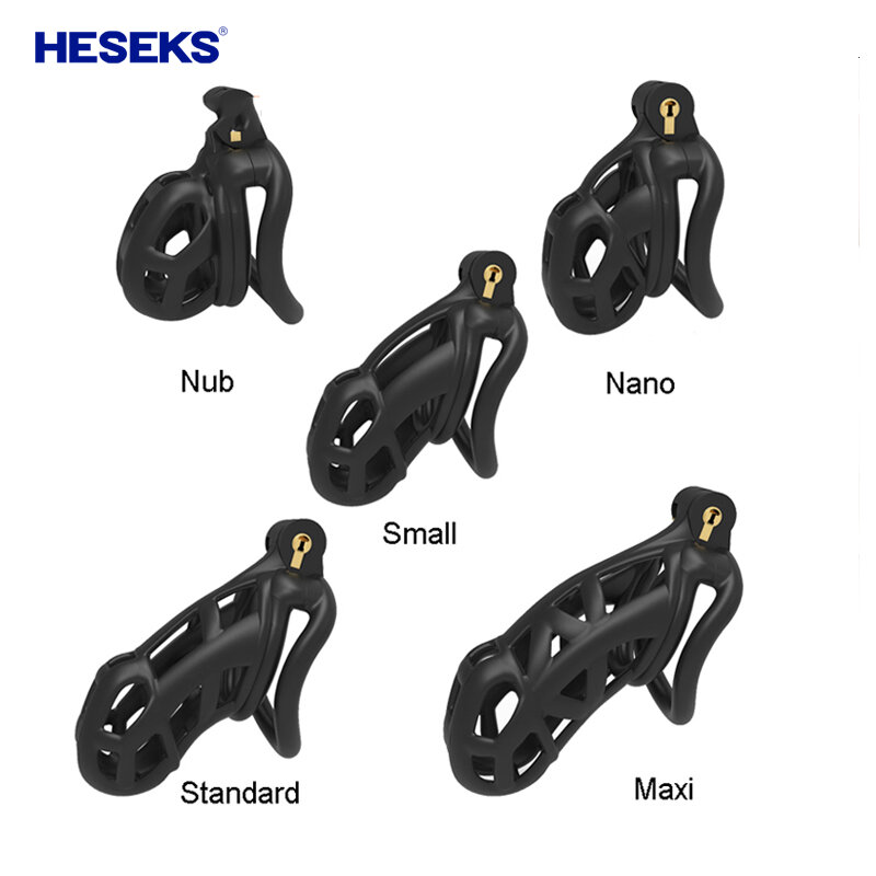 HESEKS Male Chastity Device Cock Cage Chastity Belt With 4 Penis Cock Ring Sleeve Lock Penis Cage Bondage Fetish Sex Toy For Men