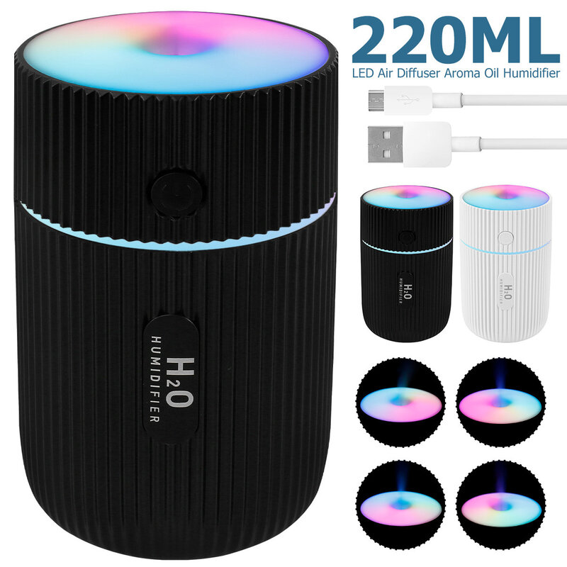 Humidificador de aire ultrasónico, difusor de Aroma de 220ml con luz LED de Color romántico, minihumidificador USB, nebulizador