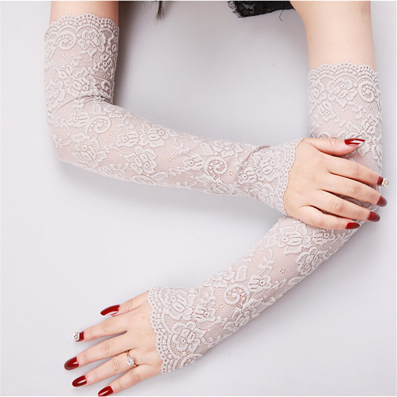 1 Pair Women Classic Lace Summer Sunscreen Fingerless Driving Gloves Arm Cover Arm Sleeve Mittens Ice Arm Cuffs