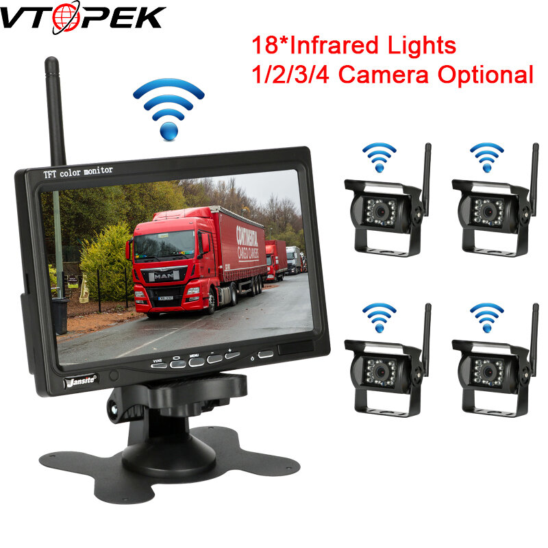 Wireless Truck Monitor 7" 18 infrared lights Night Vision Reverse Backup Recorder Wifi Camera For Bus Car 1/2/3/4 Lens