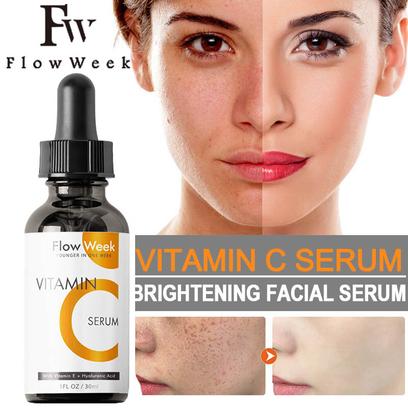 Flow -du-- Sérum éclaircissant pour le visage à la vitamine C, sérum anti-taches, anti-âge, éclaircissant, unifie le teint de la peau