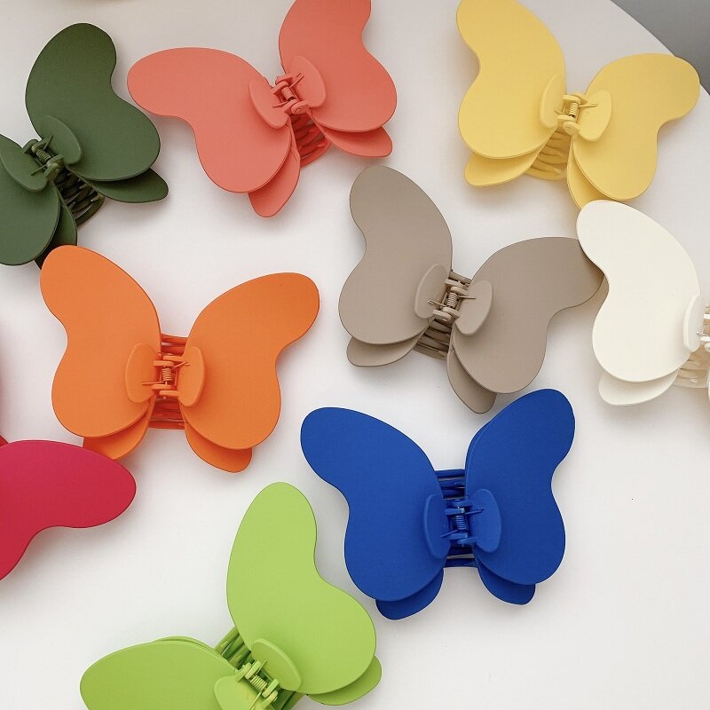 Cute Candy Hairpin Frosted Butterfly Gripper Texture Morandi Color Fresh Girl Big Butterfly Large Shark Clip Hair Claw Holder