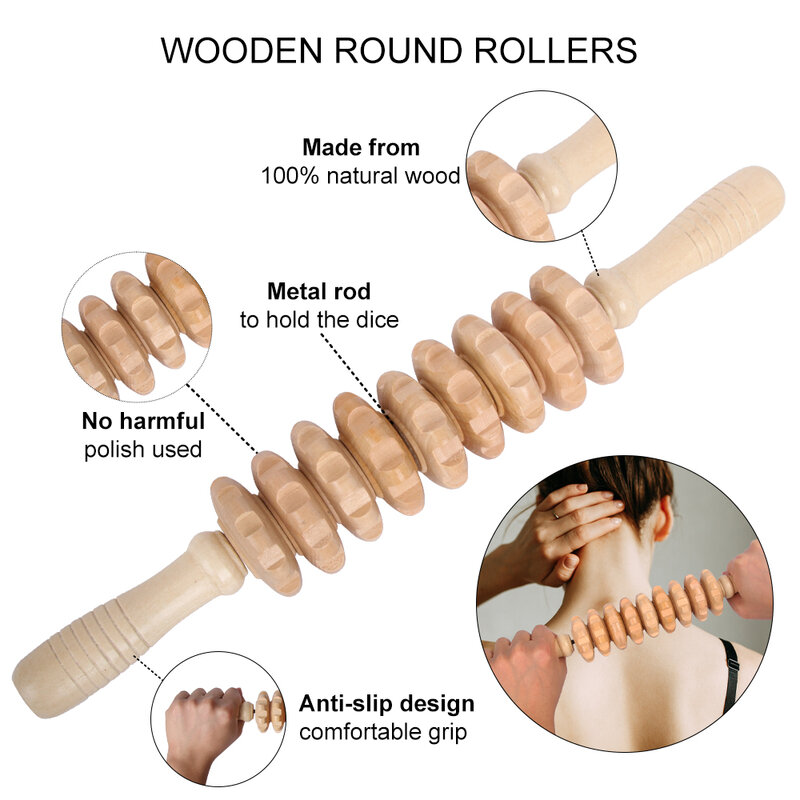 Ferramentas de massagem de madeira terapia rolo maderoterapia nove rodas celulite gua sha perna massageador para o corpo alívio da dor nas costas beleza saúde