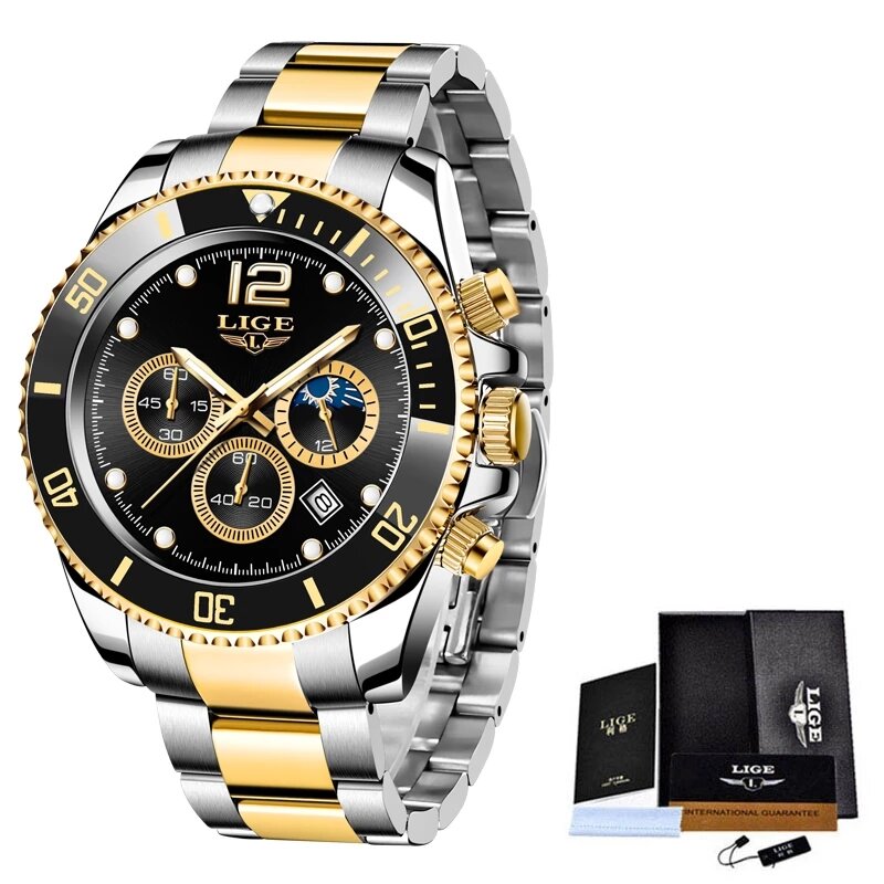 LIGE  Men Watches Top Brand Luxury Stainless Steel Chronograph Sport Watch For Men Fashion Date Waterproof Clock Reloj Hombre