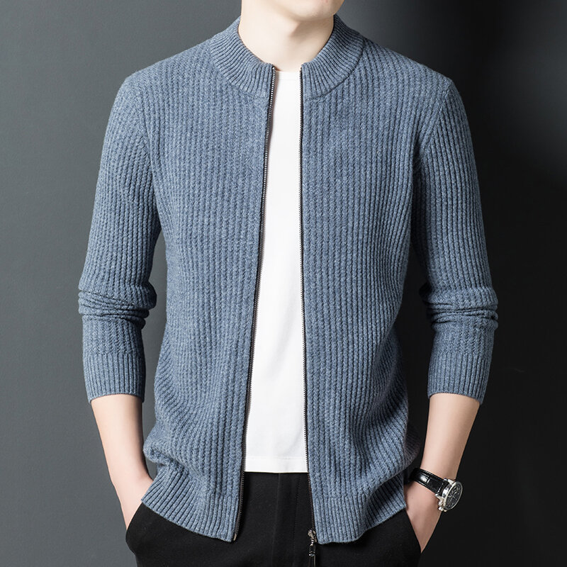 2021 outono e inverno gola jacquard lã pura camisola cardigan camisola masculina coreano engrossado jaqueta masculina