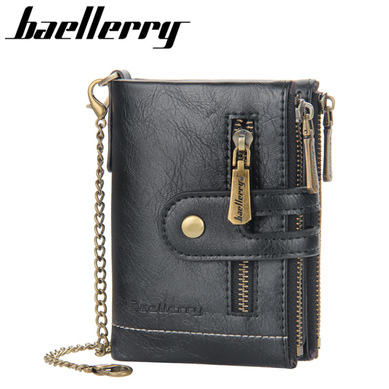Baellerry 2023 New Men Wallet Luxury Designer Purses Short Zipper Coin Purse Card Holder Chain PORTFOLIO Portomonee Male Walet
