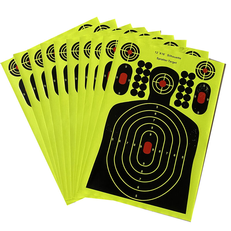 Objetivo de disparo de 10 piezas, pegatinas de papel reactivo brillante de salpicaduras de 12x18 pulgadas, accesorios para ejercicio de tiro al aire libre, equipo