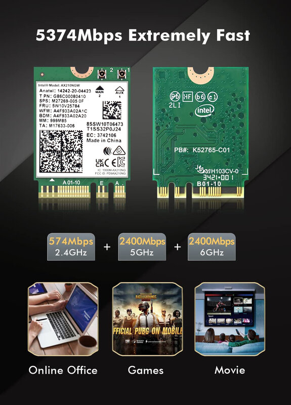Dual Band Intel Ax210 Bluetooth 5,3 Wireless Ax210ngw 2,4 Gbit/s 802.11ax Wireless Wi-Fi 6 Ax200 für Intel 8265ngw m.2 WLAN-Karte