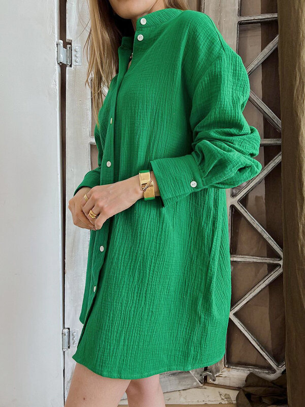Hiloc-ropa de dormir de algodón verde para mujer, bata de manga larga, bata de un solo pecho, minivestido, pijama, 2022