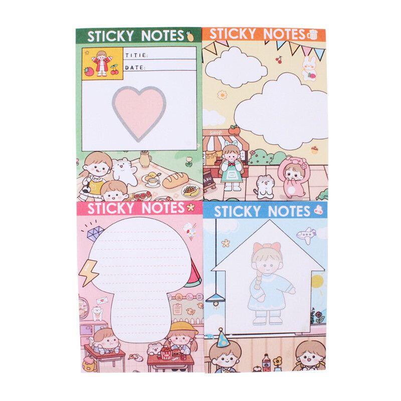 Korean Stationery Happy Cottage Sticky Notes Cute School Supplies Pocket Notepad Hand Account Memo Pads Message Label Paper Tag