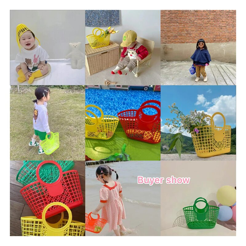Bolso de mano de plástico para niños y niñas, bolsa de mano para llevar a mano, cesta hueca, bolso de hombro, moda de verano
