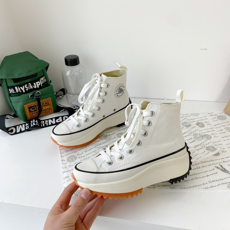 2022 Spring Hot New Fashion Denim Trend Lace-up Flat Canvas Shoes Casual All-match Lightweight Breathable Thick-soled Shoes
