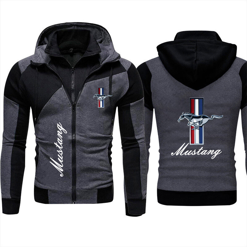 2023 Men's Coat Ford Mustang Logo Printed Hoodie Jacket Sweatshirt Zipper Motorcycle Jacket Men's Outdoor Sportswear Top