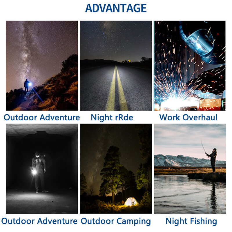 New Portable Flashlight Torch USB Rechargeable LED Work Light Magnetic COB Lantern Hanging Outdoor Camping Hook Lamp Power Light