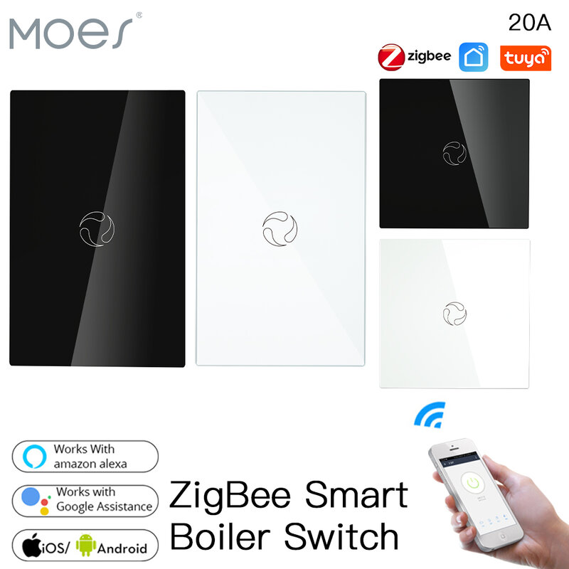 ZigBee-interruptor inteligente de calentador de agua para el hogar, Panel de cristal con Control por voz y aplicación remota Tuya, Alexa y Google Home