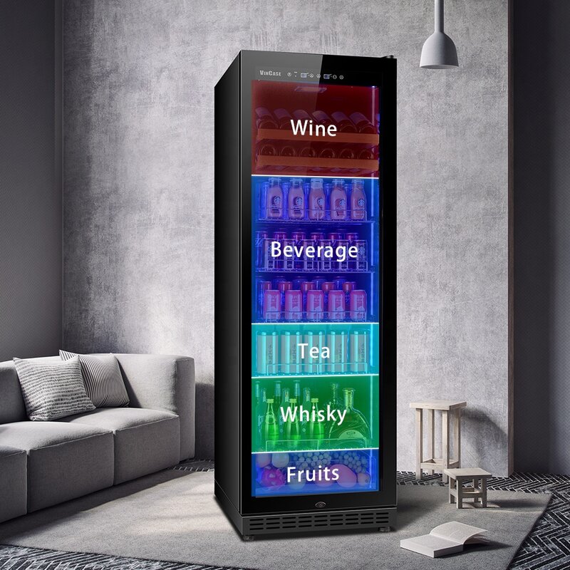 Réfrigérateur à compresseur multifonction, refroidisseur pour vin et boissons, porte en verre en acier inoxydable