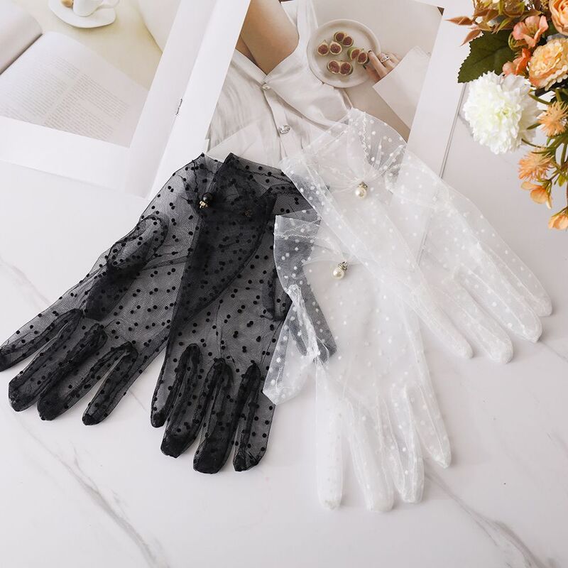 Women Transparent Solid Summer Accessories Driving Gloves Lace Mittens Sunscreen Silk Gloves Anti-UV