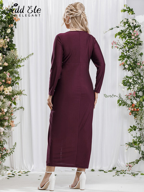 Dodaj elegancka sukienka w rozmiarze Plus kobiet 2022 jesienna plisowana połysk Design dekolt w serek stylowy długi rękaw ołówek Bodycon odzież B692