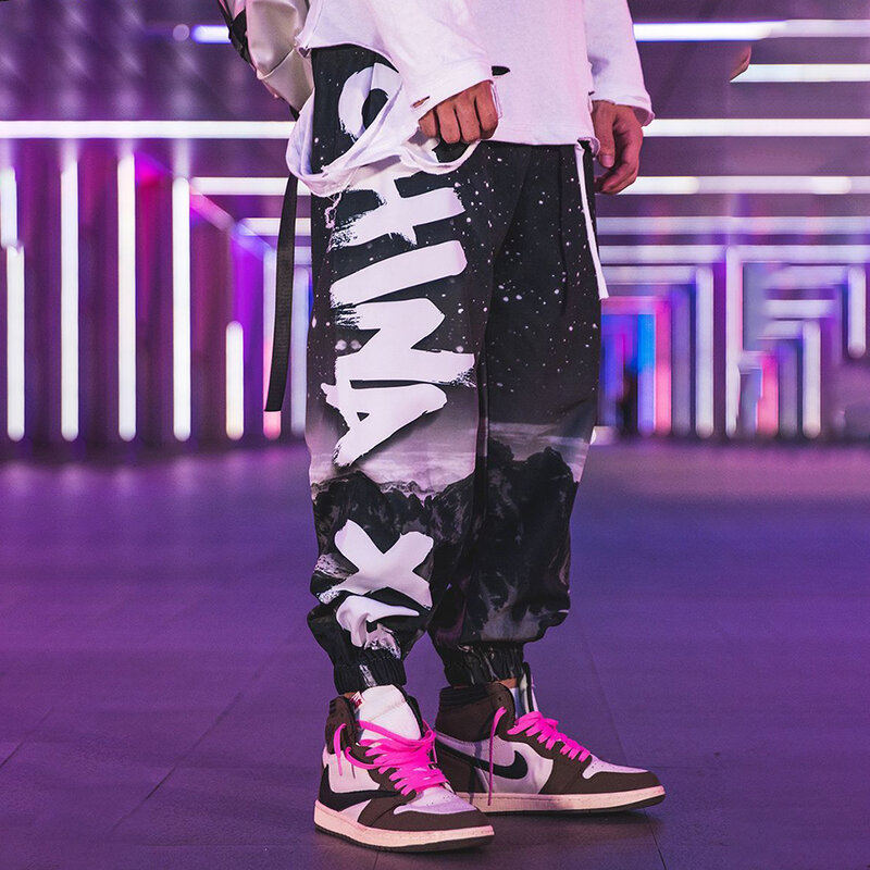Star Space Gradient ข้อเท้าความยาวกางเกงหลวมๆกางเกงกีฬา Hip Hop ชาย Trend Wild Harem กางเกง Harajuku สูง streetwear