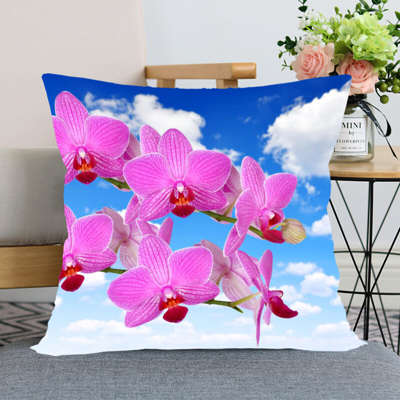 Funda de almohada de orquídeas para dormitorio, hogar, oficina, decorativa, cuadrada, suave