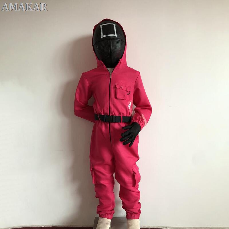 Circle Triangle Kids Squid Game Costume Cosplay Jumpsuit Logo Square Plastic Mask Suit Set Halloween Party Costume