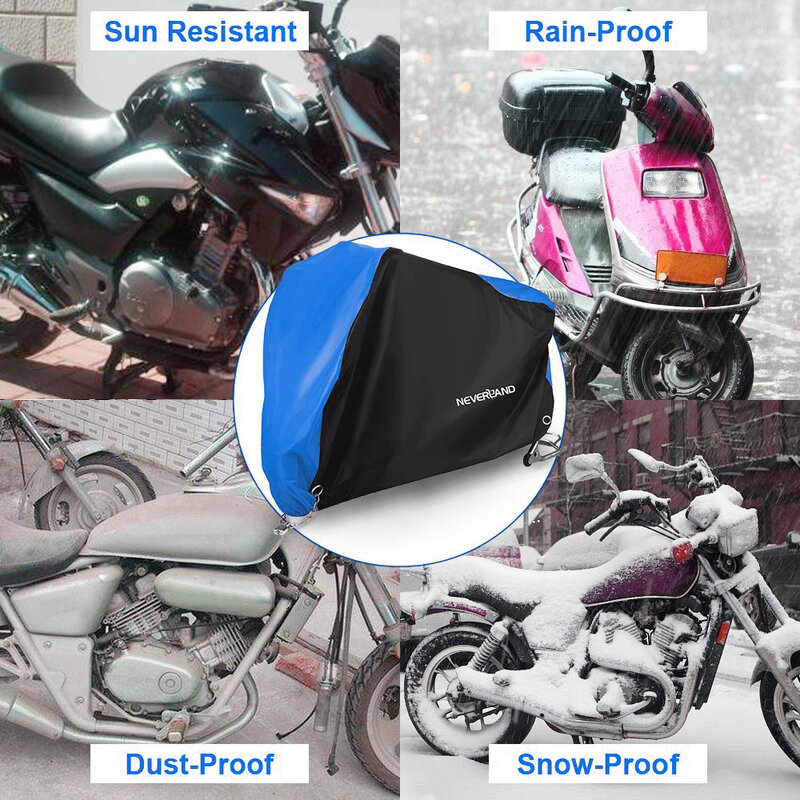 Heavy Duty Waterproof Rain Dust Protector Sun UV Wind Motorcycle Cover Motor Dirt Bike Scooter Covers 210D Oxford Blue 3 Layers