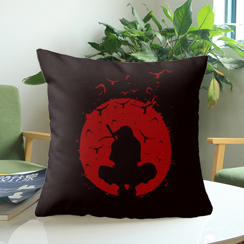 45*45CM Anime Naruto federe stampate Akatsuki Sharingan Red Cloud lino federa soggiorno camera da letto Decor cuscino