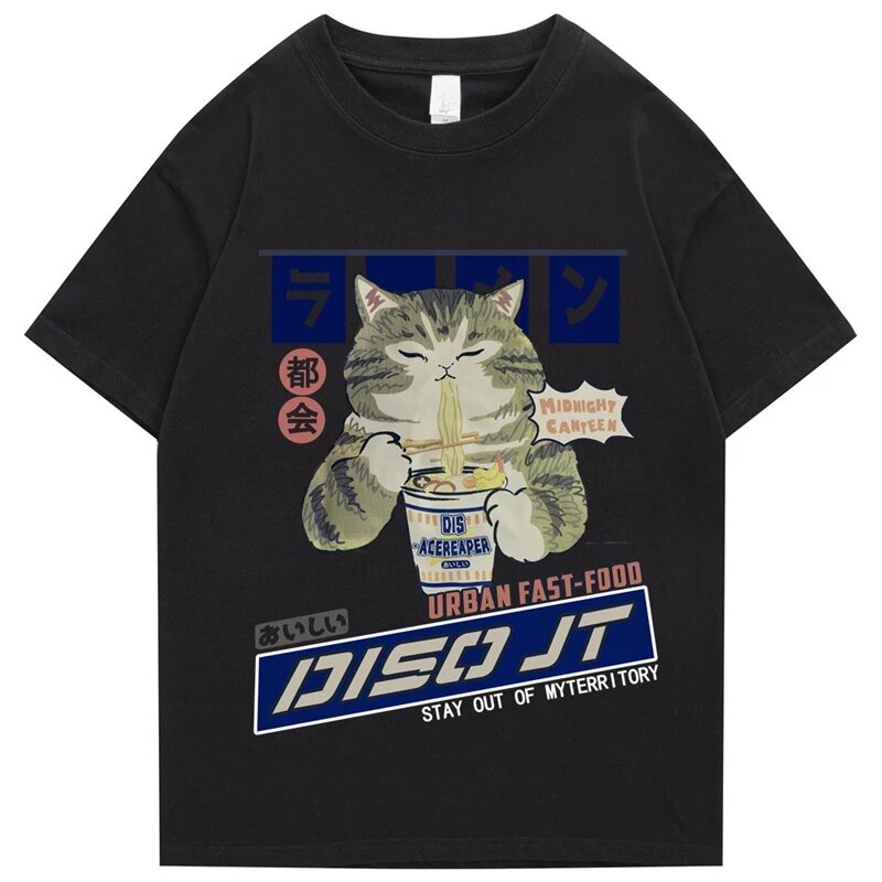 2022 Privatizer Kat Man T-shirt Hip Hop Street Style Harajuku T-shirt Plus Size Verão Manga Curta T-shirt algodão Solto T-shirt