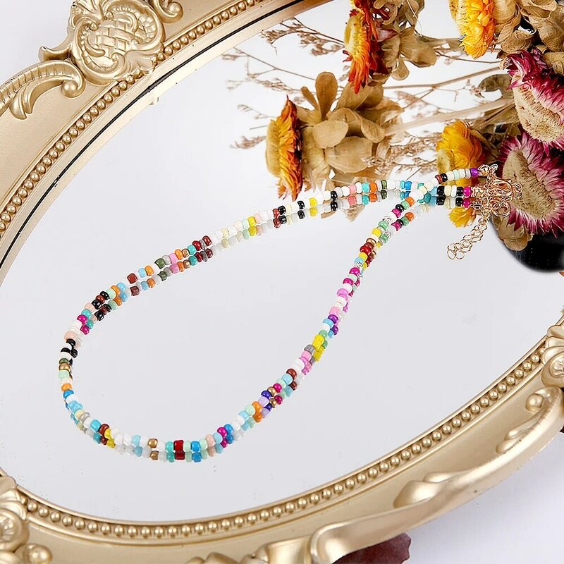Colorful Rice Beads Necklaces For Women Teens Girls Adjustable Simple Bohemia Clavicle Choker Necklace Trendy Beach Jewelry