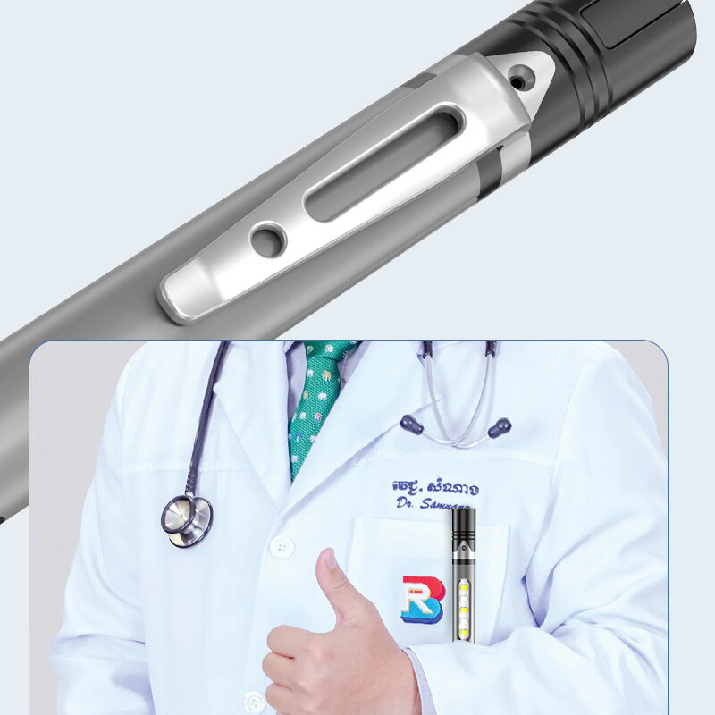 D5 profissional médica lanterna caneta luz dupla fonte de luz recarregável lâmpada com luzes laterais para oftalmologia estomatologia