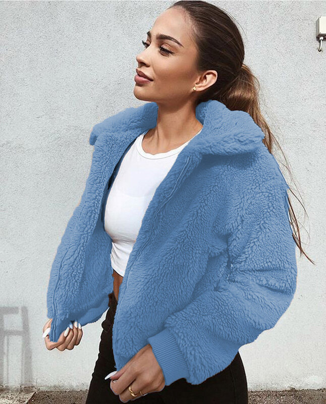 Abrigos de lana de Coral para mujer, Chaqueta de felpa Polar de terciopelo, abrigo cálido sólido suelto, ropa de otoño y primavera, 2022