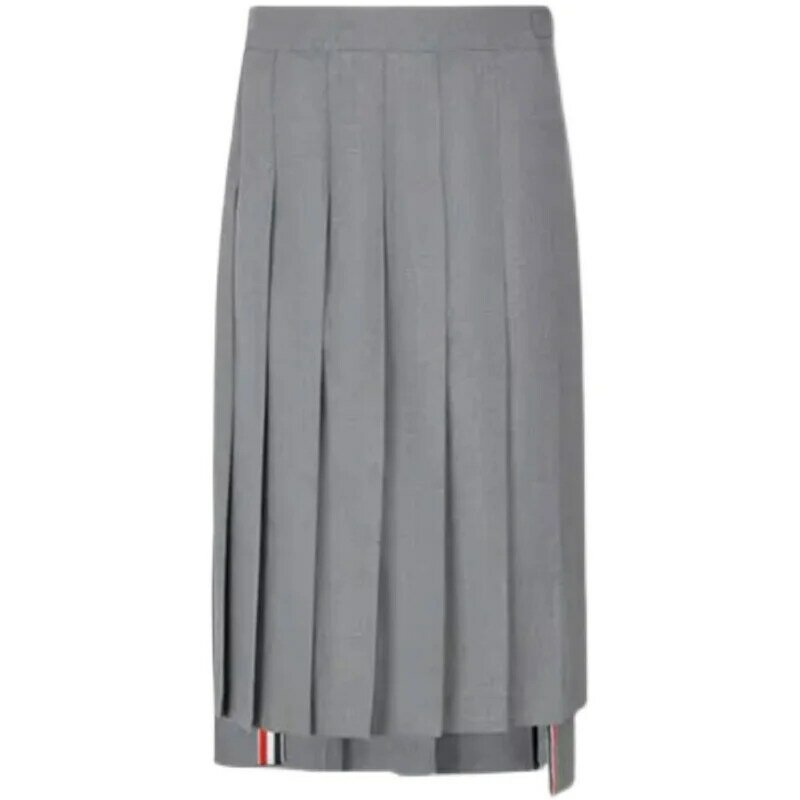 TB mid-length skirt new gray pleated suit skirt high-waisted thin long skirt with short front and back long irregular skirtwomen