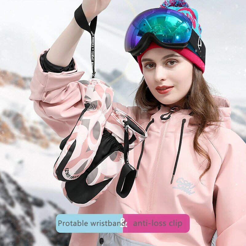 Guantes de esquí de Invierno para mujer, guantes de nieve de esquí para montar en motocicleta, guantes cálidos impermeables a prueba de viento de 3M