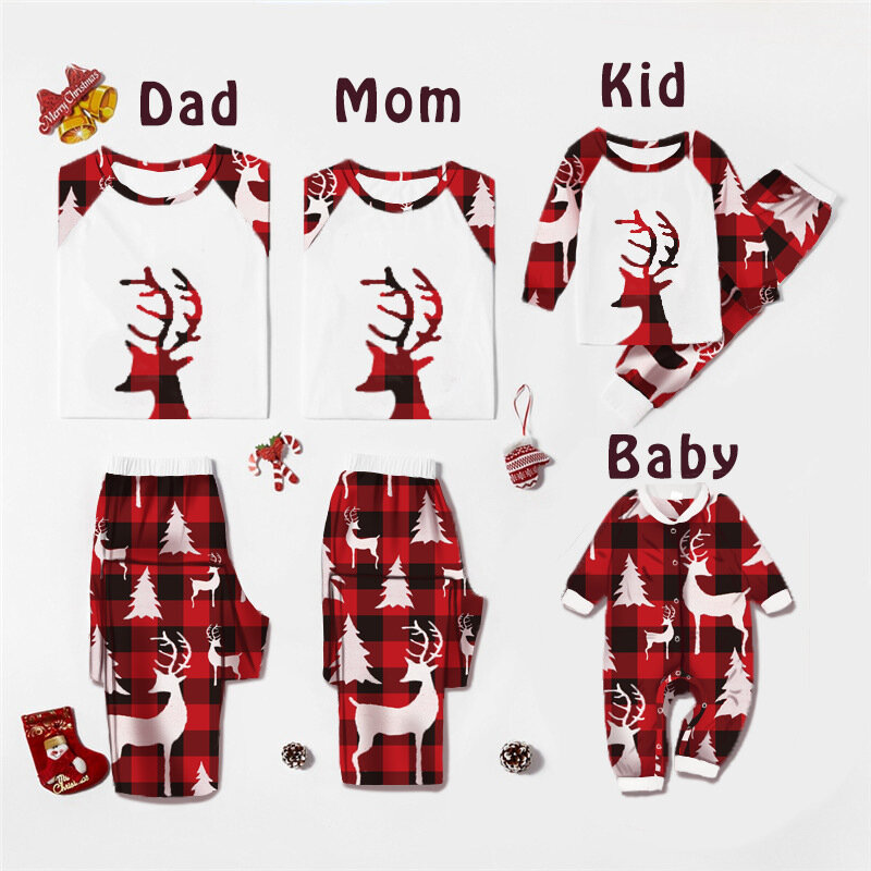 Xmas Family Matching Pajamas Set Cute Deer Adult Kid Baby Family Matching Outfits Christmas Family Pj's Dog Clothes Scarf