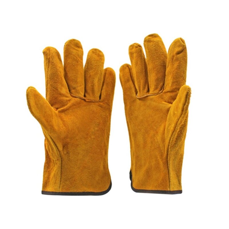 Огнестойкие прочные желтые перчатки сварщика из коровьей кожи, перчатки для защиты от нагрева, рабочие защитные перчатки для сварки металла, ручные инструменты, пара/комплект