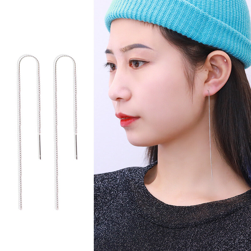 1 par coreano feminino longo linear corrente balançar linha da orelha threader brincos moda jóias borla brincos gota para mulher