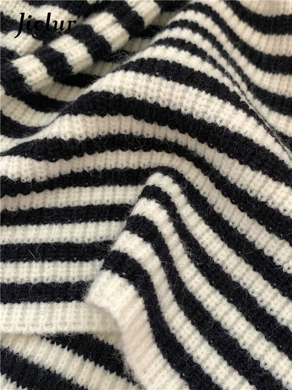 Jielur o-collo maglione da donna pullover larghi Cashmere Vintage manica lunga maglione lavorato a maglia a righe donna fondo allentato Top Chic